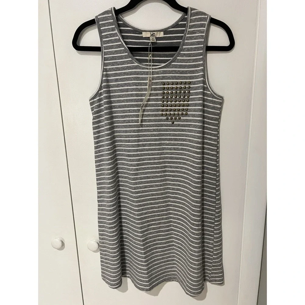 New YA Los Angeles Striped‎ Dress Women's Small Gray White Studded Detail Tank